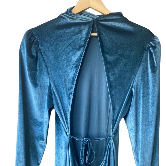 Revolve LPA Dress Mini Cocktail Blue Size XL Velvet Backless Puff Sleeve - Picture 8 of 11
